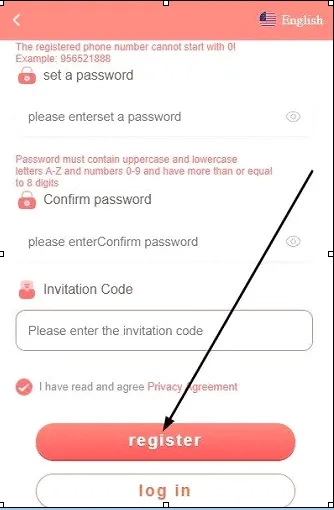 Press the register button to activate your account